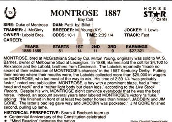 1991 Horse Star Kentucky Derby #13 Montrose Back